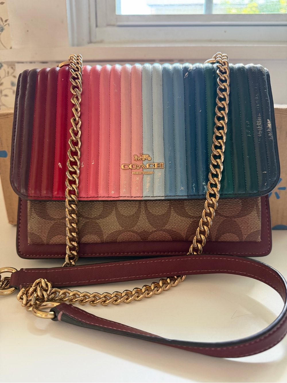 Coach Klare Crossbody With Rainbow Linear Quilting
